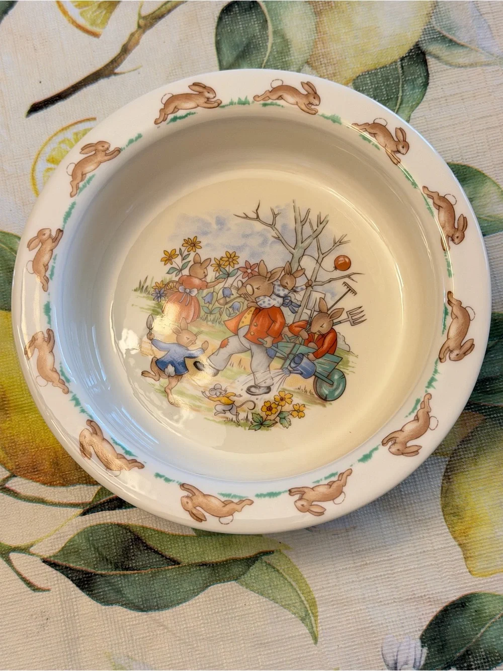 Children's Bunnykins Garden Ceramic Bowl - Cream with Brown Accent